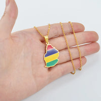 Anniyo Mauritius Map Flag Charm Pendant Necklaces for Women Men Mauritius Africa Stainless Steel Jewelry @298721