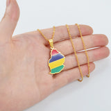 Anniyo Mauritius Map Flag Charm Pendant Necklaces for Women Men Mauritius Africa Stainless Steel Jewelry @298721