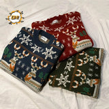 Red Green Blue Elk Print Christmas Sweaters for men\women 2024 New Winter Fashion Knitting Jumper Autumn Long Sleeve Pullovers