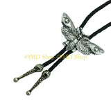49MD Mens Gothic Western Bolo Tie Cowboy Necktie Metal Skull Moths Pedant Necklace