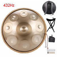 432Hz/440Hz Gold Handpan Drum with Steel Tongue for Yoga,Meditation Instrument,Beginner,Tambor Gift, 22 inch,9, 10,12,14,17notes