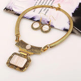 Bohemia Ethnic Vintage Alloy Acrylic Sheet Statement Choker Necklace And Earrings Jewelry Set For Women Party Accessories