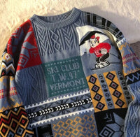 American Vintage Street Knit Sweater Christmas Long Sleeve Bear Pullover O Neck Loose Lazy Casual Top Harajuku Y2K Sweater