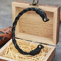 Black Stainless Steel Nordic Viking Norse Dragon Bracelet Men Wristband Cuff Bracelets with Viking Wooden Box