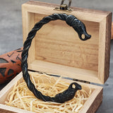Black Stainless Steel Nordic Viking Norse Dragon Bracelet Men Wristband Cuff Bracelets with Viking Wooden Box