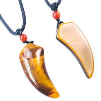 Natural Tiger Eye Stone Wolf Tooth Spike Pendant Necklaces for Women Men Adjustable Ox Horn Shape Couple Choker Medition Jewelry