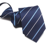 Zipper Ties For Men Women Striped Mens Tie For Business Wedding Skinny Neck Tie Casual Slim Blue deep Light navy blue Necktie