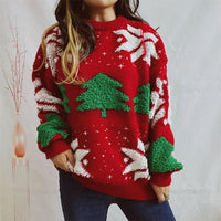 Women's Jacquard Round Neck Long Sleeve Thickened Knit Pullover Christmas Tree Design Autumn/winter New Style Sweater