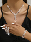 4-piece Wedding Season WOMEN'S High-end Claw Chain Necklace with Earrings and Bracelet Set, Banquet and Party Accessories