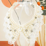 Pearl Beaded Lace Trim Collar Ribbons Women Necklace Wedding Jewelry for Clothes Dress  Beads Crystal Collar Wedding Jewelry