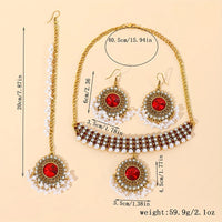 Luxury Gold Color Round Crystal Jewelry Set Vintage Earring Necklace Forehead Headdress Dubai Bridal Wedding Jewelry Accessories