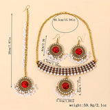 Luxury Gold Color Round Crystal Jewelry Set Vintage Earring Necklace Forehead Headdress Dubai Bridal Wedding Jewelry Accessories