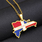 2024 New fashion Dominican map Titanium steel pendant necklace men and women's stainless steel couple necklace