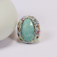 G-G Real Blue Amazonite Tourmaline Colorful CZ Paved Rings Adjustable Handmade Stone Ring Lady Simple Gifts
