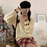 Xingqing Christmas y2k Sweaters Women Clothes Heart Print Round Neck Long Sleeve Knitted Pullover Tops 2000s Aesthetic Clothing