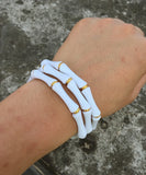3pcs Leopard Acrylic Bamboo Women's Hand Bracelets Retro Stack Thin Tube Beaded Elastic Bracelet Bangle Couple Jewelry Gift