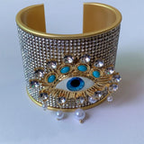 Metal Exaggerated Open Bangle Five Senses Europe American Style Alloy Plated Eyes Bracelets Unique Wide Geometric Cuff Bangles