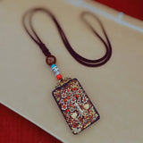 Nepal Tangka Pendant Male Green Tara Manjushri Bodhisattva Black Sandalwood Buddha Sign Vintage Necklace Sweater Chain Jewelry