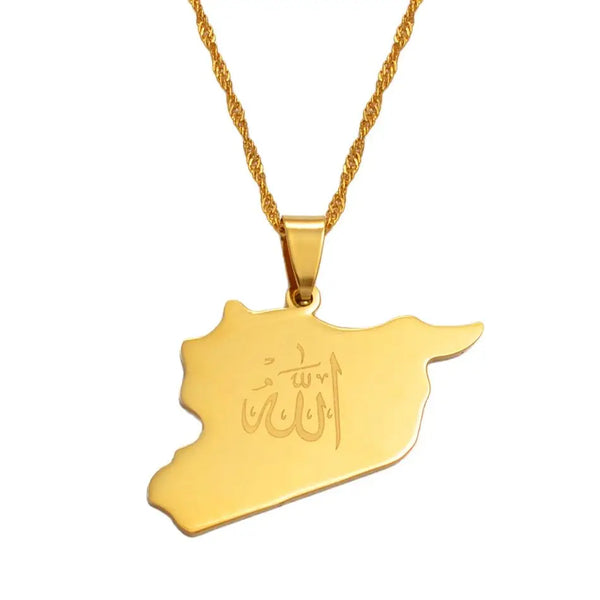 Anniyo Syria Map With Allah Pendant Necklaces for Women Girls Syrians Jewelry @020121