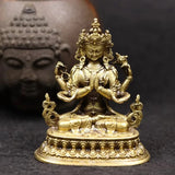 Antique Four-armed Avalokitesvara Bidhisattva Statue Desk Ornaments Tibetan Patron Saint Figurines Home Decoration Crafts