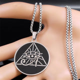 New hip-hop HIPHOP accessories, stainless steel pyramid Horus eye pendant necklace, men's and women's collarbone chain accessori
