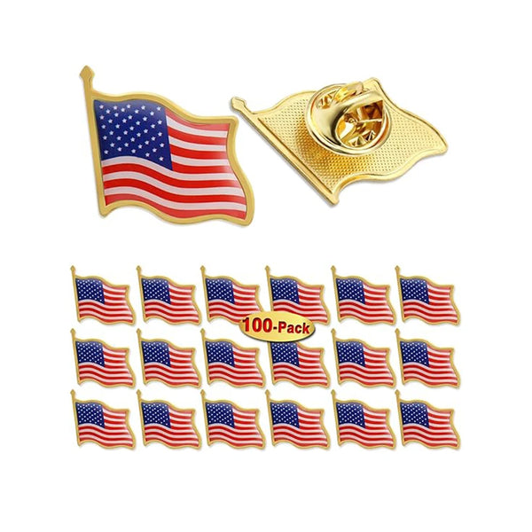 100 Pack American Flag Brooch in bulk metal - American Memorial Insignia for patriotic Memorial Day parties