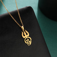 EUEAVAN India Tamil Om Symbol Pendant Necklace Stainless Steel Vintage Trident Yoga Shiva Symbol Necklaces Amulet Jewelry Gifts