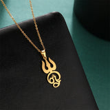 EUEAVAN India Tamil Om Symbol Pendant Necklace Stainless Steel Vintage Trident Yoga Shiva Symbol Necklaces Amulet Jewelry Gifts