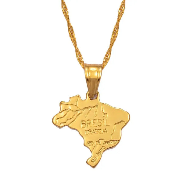 Anniyo Gold Color silver Color Brazil Map Brasil Flag Necklaces Pendant for Women Brazilians Jewelry #200010