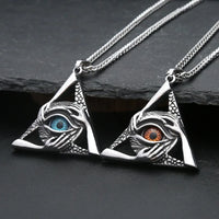 Gothic Vintage Evil Eye Pendant For Men Stainless Steel Punk Hip Hop Fashion Triangle Necklace Unique Amulet Jewelry Wholesale