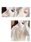 2023 Christmas Sweater Women Faux Mink Cashmere Half High Collar Pullover Fleece Winter Clothes Embroidery Deer Warm Jumper