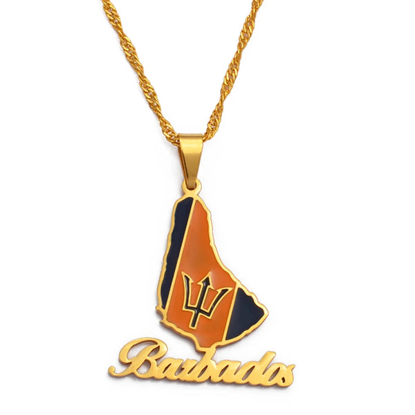 Anniyo Barbados Island Map Flag Pendant Necklaces Gold Color Barbados Maps Caribbean Sea Jewelry the Best  @126721