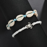 2pcs/set Summer Ocean Beach Anklet Bohemian Retro Turtle Beaded Handmade Anklet & Bracelet 2025 New Trendy Leg Foot Jewelry Gift
