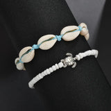 2pcs/set Summer Ocean Beach Anklet Bohemian Retro Turtle Beaded Handmade Anklet & Bracelet 2025 New Trendy Leg Foot Jewelry Gift