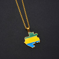 Anniyo Gabon Map Flag Pendant Necklaces Gabonaise Maps Gabonese Jewelry Stainless Steel Material #300401