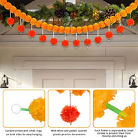 Artificial Marigold Garland Indian Style 135CM Home Decor with Pearl Festival Ornament for Halloween Day of The Dead Christmas