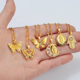 Anniyo Butterfly Mary Guadalupe Cross Butterfly Hamsa Charms Pendand Necklaces Wedding Party African Hawaiian Jewelry @@100040
