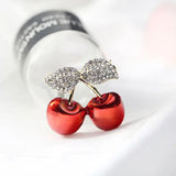 Cute Red Cherry Brooch Enamel Pins for Women Girls Rhinestone Zircon Fruit Badges Suit Bags Jewelry Kids Brooches Gifts