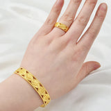 Anniyo Flowers Cuff Bracelet and Ring Sets African Arab Banglet Middle East Jewelry Dubai for Women Girl @200810