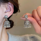 Mediaeval Retro Bell Hollowed Tassel Earrings Round Carved Drop Earring Temperament Dedicate Hanging Decor Ethnic Style Jewelry