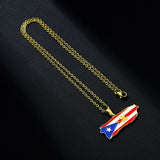 2024 New fashion vintage dripping stainless steel Puerto Rico map flag pendant necklace men's and women's collarbone chain acces