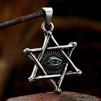 Fashion Vintage 316L Stainless Steel All Seeing Eyes Pendant With Red/Green Stone Hexagram Necklace Egyptian Style Male Jewelry