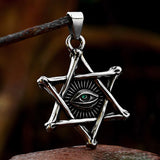 Fashion Vintage 316L Stainless Steel All Seeing Eyes Pendant With Red/Green Stone Hexagram Necklace Egyptian Style Male Jewelry