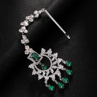 Stonefans Fashion Geometric Zircon Forehead Headpiece Indian Head Accessories Elegant Green Water Drop Hair Chain for Women