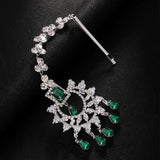 Stonefans Fashion Geometric Zircon Forehead Headpiece Indian Head Accessories Elegant Green Water Drop Hair Chain for Women