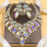 Exaggerated Leaf Necklace Earrings Sets Bridal for Women Gift Colorful Rhinestone African Jewelry Set Nigerian Wedding Costume