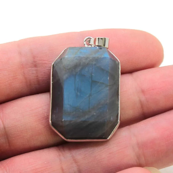 Natural Labradorite Crystal Rectangle Faceted Stone Pendants For Women Amethyst Apatite Gemstone Pendant Man Jewelry No Chain