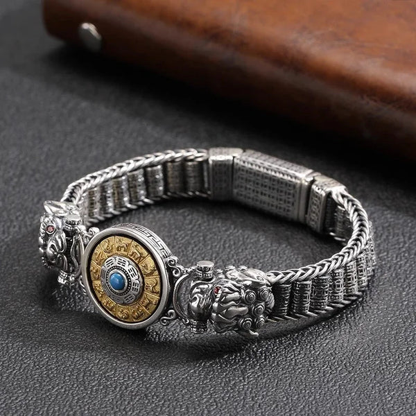 New Silver Color China-Chic Bracelet Bagua Pixiu Om Mani Padme Hum Retro and Old Fashionable Fashion Hegemonic Jewelry