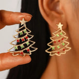 Christmas Colored Zircon Christmas Tree Simple and Fashionable Women's Earrings Creative Jewelry Holiday Gift