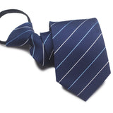 Zipper Ties For Men Women Striped Mens Tie For Business Wedding Skinny Neck Tie Casual Slim Blue deep Light navy blue Necktie